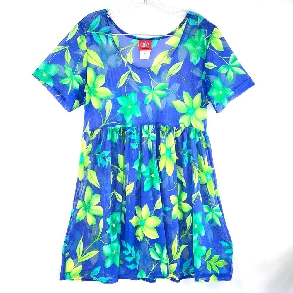 Cole of California Vintage 90's Floral Mesh Sheer Babydoll Swim Cover Up S/M